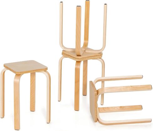 COSTWAY Stackable Wooden Stools Set of 4, Portable 18-Inch Height Backless School Chairs with Square Top, Anti-Slip Felt Mats, Stacking Stools for Classroom, Dining Room, Kitchen, Assorted Color in Saudi Arabia