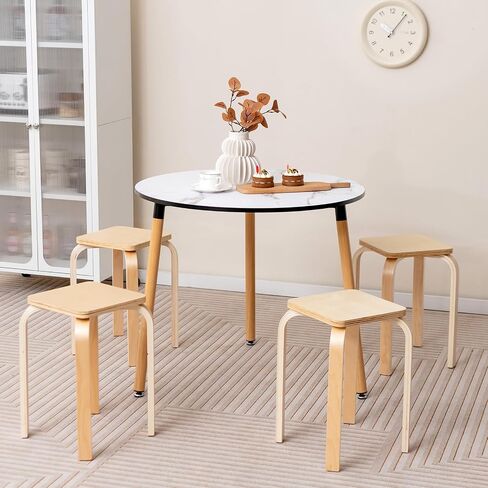 COSTWAY Stackable Wooden Stools Set of 4, Portable 18-Inch Height Backless School Chairs with Square Top, Anti-Slip Felt Mats, Stacking Stools for Classroom, Dining Room, Kitchen, Assorted Color in Saudi Arabia