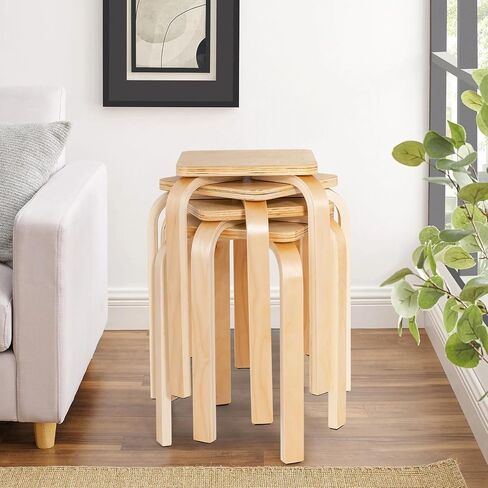 COSTWAY Stackable Wooden Stools Set of 4, Portable 18-Inch Height Backless School Chairs with Square Top, Anti-Slip Felt Mats, Stacking Stools for Classroom, Dining Room, Kitchen, Assorted Color in Saudi Arabia
