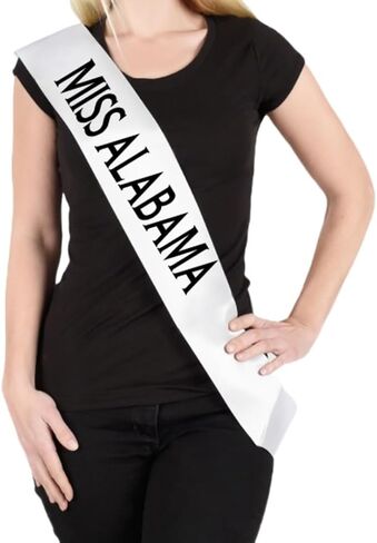 Miss Alabama Sash for Women - Personalized Party & Event custom sashes (White, Miss Alabama) in Saudi Arabia