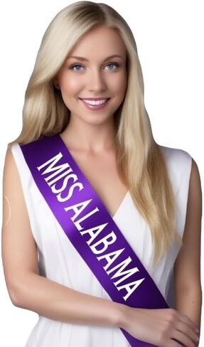 Miss Alabama Sash for Women - Personalized Party & Event custom sashes (White, Miss Alabama) in Saudi Arabia