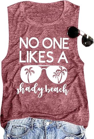 No One Likes A Shady Beach Tank Tops Women Summer Beach Tanks Sleeveless Graphic Hawaiian Vacation Shirts in Saudi Arabia