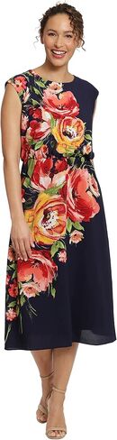 London Times Women's Floral Print Placement Blouson Dress with Cap Sleeves in Saudi Arabia