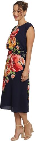 London Times Women's Floral Print Placement Blouson Dress with Cap Sleeves in Saudi Arabia