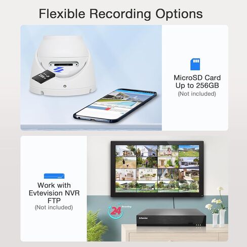 كاميرا Evtevision 4MP خارجية PoE Security IP مع ميكروفون مدمج، عدسة 2.8 مم، رؤية ليلية 100 قدم، مقاومة للماء IP67، كشف الإنسان/الوجه بالذكاء الاصطناعي، كاميرات مراقبة رصاصة مع فتحة بطاقة SD in Kuwait