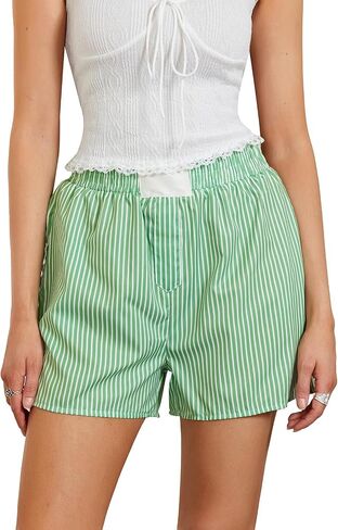Y2K Boxer Shorts for Womens Low Waist Striped Plaid Print Gingham Loose Fit Lounge Bottoms Pajama Sleep Short Pj Pants in Saudi Arabia