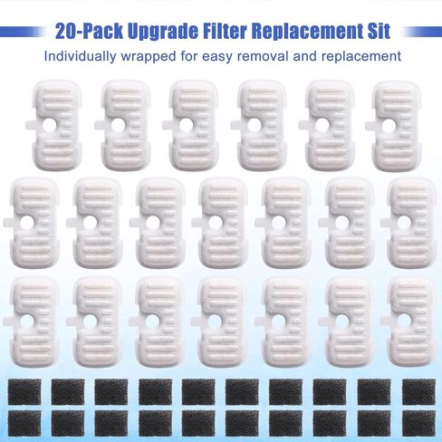 SORON 20 Packs Filter Replacement Compatible with PETLIBRO Cat Water Fountain PLWF005/PLWF105/PLWF115, Upgrade Replacement Filters Fit Pet libro Pet Water Fountain, Easy to Install in Saudi Arabia