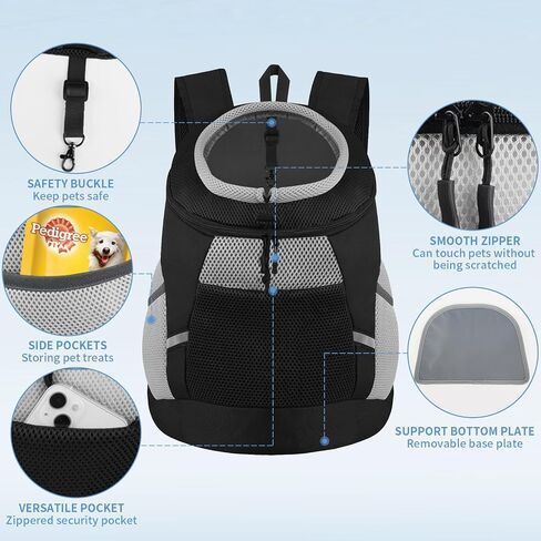 SMONT Dog Backpack Carrier Pet Lightweight Dog Carrier Backpack Small Dog Front Backpack Breathable Dog Carriers for Small Dogs with Safety Belt for Outdoor Hiking Travel Use M (7-14 lbs) Black in Saudi Arabia