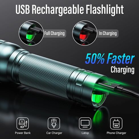 Rechargeable Flashlights High Lumens, G1000 Super Bright Flash Light, Small Zoomable LED Flashlight with 3 Lighting Modes, Portable Tactical Flashlight for Camping Essentials (Battery Included)-Green in Saudi Arabia