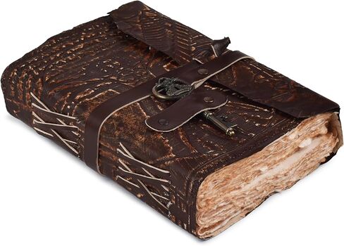 مجلة جلدية عتيقة للنساء والرجال - 200 صفحة - 6 × 4 (A6) بوصة - ورق حافة بخمسة ألوان بوزن 180 جرامًا لكل متر مربع - كتاب الظلال - مجلة جلدية بنية اللون من ليذر فيليدج in Kuwait