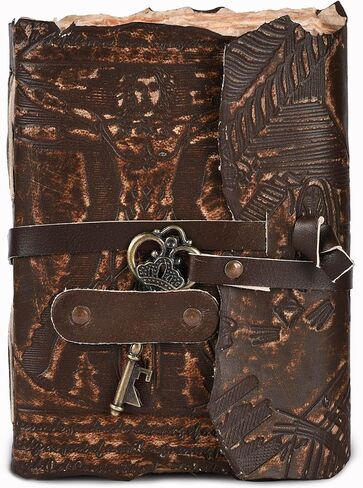 مجلة جلدية عتيقة للنساء والرجال - 200 صفحة - 6 × 4 (A6) بوصة - ورق حافة بخمسة ألوان بوزن 180 جرامًا لكل متر مربع - كتاب الظلال - مجلة جلدية بنية اللون من ليذر فيليدج in Kuwait