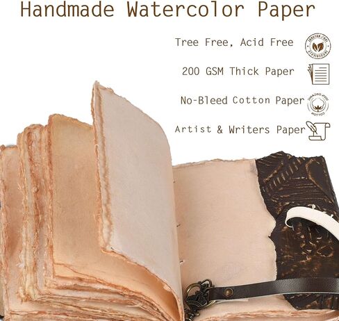 مجلة جلدية عتيقة للنساء والرجال - 200 صفحة - 6 × 4 (A6) بوصة - ورق حافة بخمسة ألوان بوزن 180 جرامًا لكل متر مربع - كتاب الظلال - مجلة جلدية بنية اللون من ليذر فيليدج in Kuwait