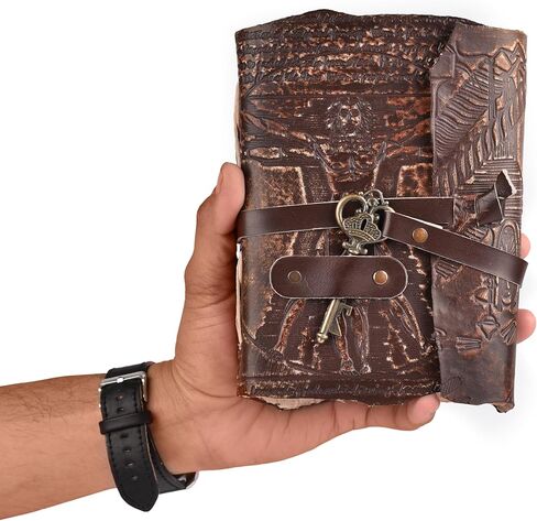 مجلة جلدية عتيقة للنساء والرجال - 200 صفحة - 6 × 4 (A6) بوصة - ورق حافة بخمسة ألوان بوزن 180 جرامًا لكل متر مربع - كتاب الظلال - مجلة جلدية بنية اللون من ليذر فيليدج in Kuwait