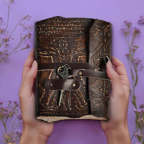 مجلة جلدية عتيقة للنساء والرجال - 200 صفحة - 6 × 4 (A6) بوصة - ورق حافة بخمسة ألوان بوزن 180 جرامًا لكل متر مربع - كتاب الظلال - مجلة جلدية بنية اللون من ليذر فيليدج in Kuwait