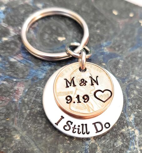 I Still Do, Lucky Copper Penny Charm, Heart Stamp, Anniversary Gift Years 1950-2025, Love Gift, Gift for Wife, Gift for Husband in Saudi Arabia
