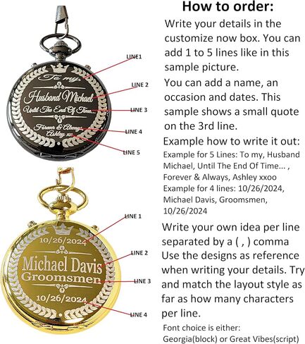 engraved pocket watch, Men's personalized gifts, Wedding, Graduation, Anniversary gift watch for him, laser engraved. (Rose Gold) in Saudi Arabia