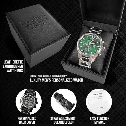 engraved watch. Personalized multi function wrist watch, men's gifts, engraved back cover. (Silver/blue dial) in Saudi Arabia