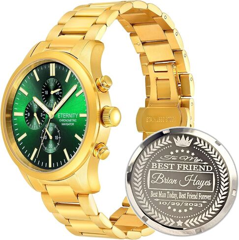 engraved watch. Personalized multi function wrist watch, men's gifts, engraved back cover. (Silver/blue dial) in Saudi Arabia