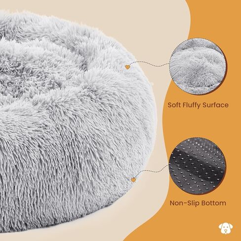 DUMOS Donut Dog Bed, Washable Dog Couch Bed with Removable Cover, Waterproof Pet Bed for Small Size Dogs, Memory Foam Pet Bed Non-Slip Base, Gray in Kuwait