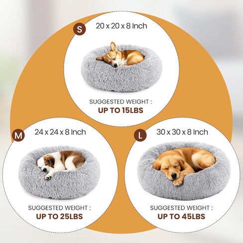 DUMOS Donut Dog Bed, Washable Dog Couch Bed with Removable Cover, Waterproof Pet Bed for Small Size Dogs, Memory Foam Pet Bed Non-Slip Base, Gray in Kuwait