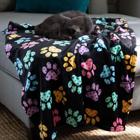Pet Dog Cat بطانية Ultra Soft Fleece Fleece Paw Print Machine قابلة للغسل لدقة صناديق أسرة السفر (Symphony Purple Paw ، كبير) in Saudi Arabia