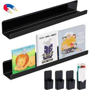 2 PCS رف كتاب مغناطيسي للوحة البيضاء - حامل كتاب مغناطيسي أكريليك قابل لإعادة الاستخدام مع 4 حاويات قلم ، رف عرض للكتاب لمكتب فصول المعلمين ، أبيض