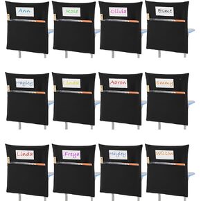 Sanwuta 24 Pcs Student Chair Pockets - 19 x 17 Inch Chair Storage Pocket with Name Tag Classroom Seat Organizer for Kindergarten Primary School Home(Blue)