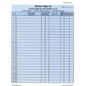 Patient Sign-in Sheets - 250 Sheets - 8-1/2" X 11" (Blue) Carbonless Form (Lot of 250 Sheets) - Form # TWI-WPSGN