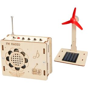 DIY FM Radio Kit and Solar Fan Kit, Electronic Science Project with PCB, Speaker, Case, Assembly Tools