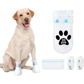 Disposable Dog Booties for Paw Protection - Waterproof, Adjustable Self-Adhesive Straps, 20 Count Dog Shoes for Indoor & Outdoor Use, Walking, Hiking, Post-Surgery Care (M)