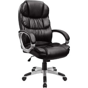 Furmax Leather High Back Office Chair Ergonomic Executive Office Chair Swivel Computer Desk Chair Lumbar Support Soft Cushioned Padded Arms (Black)