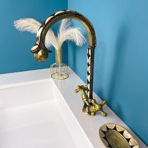 Moroccan Brass Basin Faucet with Bone and Black Resin - Single Hole, Single Handle Mixer Faucet (only faucet)