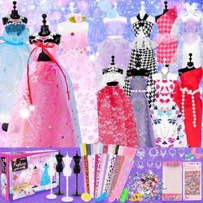 1000+ PCS Fashion Designer Kits for Girls, Sewing Kit for Kids with 4 Mannequins, DIY Doll Clothes Dress Making Kit, Arts and Crafts Sewing Kit Birthday Gifts for Teen Girls Age 6 7 8 9 10 11 12+