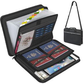 Accordion File Organizer with Lock and Shoulder Straps,Fireproof Waterproof Document Organizer Folder with Handle, Portable Large Capacity File Holder for Home Office School