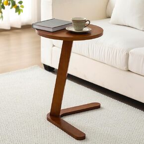 Leinuosen C Shaped Round End Table Solid Wood Handmade Side Table for Couch, Sofa, Living Room, Coffee and Eating Snack Tray(C Shaped,13.7 x16.5 x 21.7 Inch)
