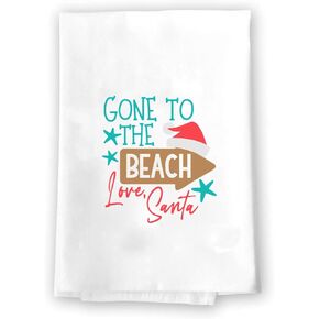 Beach Christmas Decor | Decorative Kitchen and Bath Hand Towels | Palms Flip Flops Sand Santa Clause Snowman | XMAS Winter Novelty | White Towel Home Holiday Decorations | Gift Present