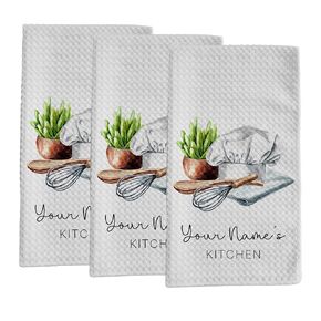 Personalized Kitchen Towel | Custom Tea Towel | Watercolor Utensil Dish Towel | Kitchen Decor | Hand Towel Gift Set | Waffle Weave Dishcloth (Pack of 2 Towels, Design 2)