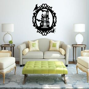 Haunted House Wall Decal - Halloween Themed Vinyl Sticker for Home Decor, Office, Classroom - Spooky Mansion Picture Frame Mural