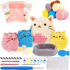 Crochet Kit for Beginners: Make 3 Cute Amigurumi Animals with Easy-to-Follow Video Tutorial, Complete Beginner Crochet Kits for Kids Adults, Creative Christmas Birthday Gift Idea for Women & Girls in Kuwait