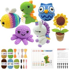 Datunsu 6PCS Crochet Kit for Beginners, 2026 Knitting Kit with Step-by-Step Video Tutorials, Beginner Crochet Kit for Adults (Sunflower)
