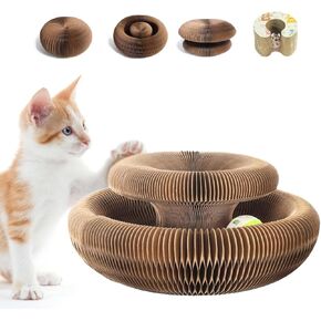 Kitty Curlz Cat Scratching Board, Magic Organ Cat Toy, Nteractive Scratch Pad, Indoor Foldable Recyclable Accordion Cardboard Kitten Toy with Ball, Scratch-Resistant and Abrasion-Resistant, Foldable