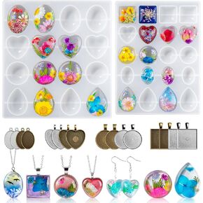 LET'S RESIN Cabochon Gems Resin Molds, 36 Cavities Thicker&Shiny UV Resin Molds Jewelry with 16 pcs Pendant Trays, Epoxy Molds for Beginner, jewelry making kits for Pendant,Earrings,Necklace,Keychains