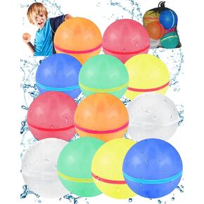 Reusable Water Balloons, Magnetic Self Sealing Quick Fill Water Balloons with Mesh Bag, Silicone Water Bomb For Kids, Summer Toys Swimming Pool Party Supplies Bath Toy Outdoor (16 Pack)