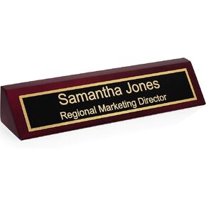 Providence Engraving Personalized Wood Desk Name Plate for Office with Custom Laser Engraved Piano Finish Desk Wedge in Rosewood, 2x10