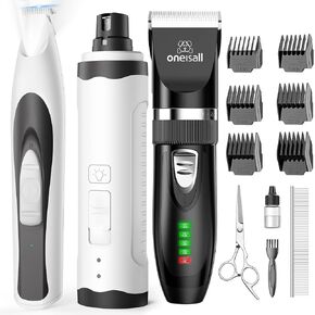 oneisall Quiet Cat Clippers for Matted & Long Hair, Quiet Pet Trimmer for Paws Dog Nail Grinder Paw Trimmer with 2 LED Lights