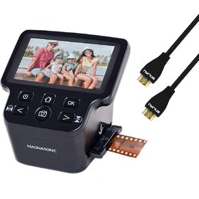 Magnasonic All-in-One 24MP Film Scanner with Large 5" Display & HDMI, Converts 35mm/126/110/Super 8 Film & 135/126/110 Slides into Digital Photos, Built-in Memory with a HDMI Cable