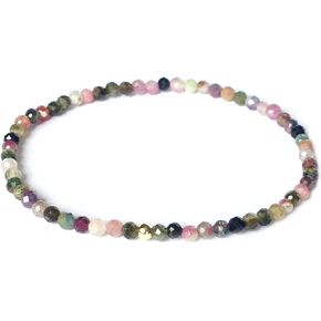 Women's Beaded Bracelet Healing Crystal Bracelet 3MM Mini Faceted Gemstone Energy Tiny Stretch Natural Stone Statement Bracelet 6.5-7 inches For Women (Tourmaline 6.5 inches)
