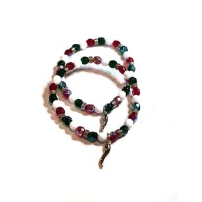 Italian Czech Bead Stretch Bracelet With Horn (S (6-7"), Silver)