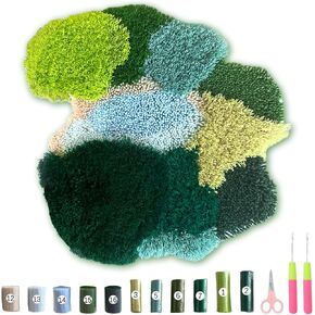 msamiagfn 3D Moss Latch Hook Kits for Adults – DIY Rug Making Kit with Pre-Cut Yarn in 3 Lengths – Crafts for Adults, Latch Hook Rug Kit (Pattern A,19 * 19inch) in Kuwait