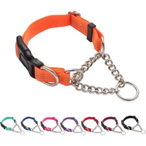 Martingale Dog Collar with Quick Release Buckle Steel Chain No Pull Training Reflective Collar for Medium Large Dogs(Pink, Medium)